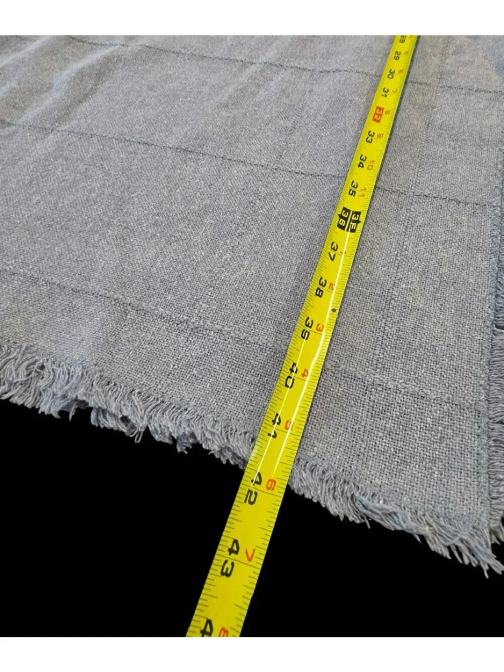 Vintage Dusty Blue Fringed Rectangular Tablecloth 84